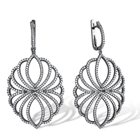 Sterling Silver w/ Black White Plating Earrings White Cubic Zirconia (E312214WCZSK925)