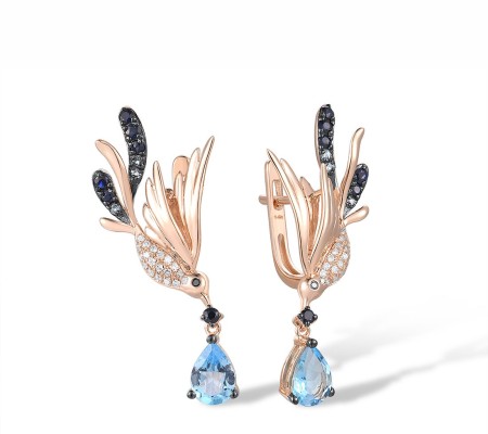 14KRB Earrings Black Diamond,Blue Sapphire,Blue Topaz (Swiss Blue),Diamond (E312307BDBS14KRB)