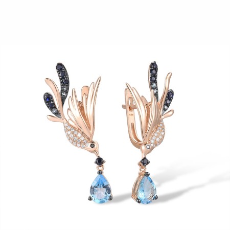 14KRB Earrings Black Diamond,Blue Sapphire,Blue Topaz (Swiss Blue),Diamond (E312307BDBS14KRB)