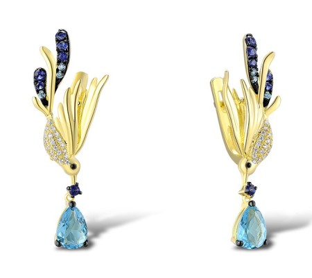 14KYB Earrings Black Diamond,Blue Sapphire,Blue Topaz (Swiss Blue),Diamond (E312307BDBS14KYB)