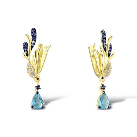 14KYB Earrings Black Diamond,Blue Sapphire,Blue Topaz (Swiss Blue),Diamond (E312307BDBS14KYB)