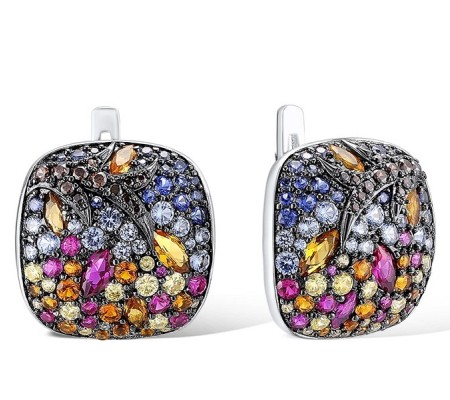 Sterling Silver w/ Black White Plating Earrings Blue Spinel,Chocolate CZ,Created Ruby,Created Sapphire,Yellow Cubic Zirconia,Yellow Nano Cubic Zirconia (Ci (E312376MULSK925)