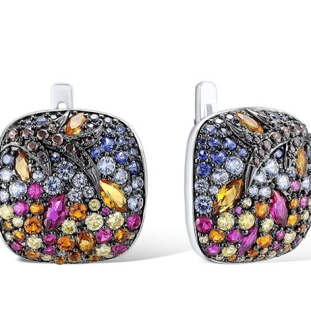 Sterling Silver w/ Black White Plating Earrings Blue Spinel,Chocolate CZ,Created Ruby,Created Sapphire,Yellow Cubic Zirconia,Yellow Nano Cubic Zirconia (Ci (E312376MULSK925)