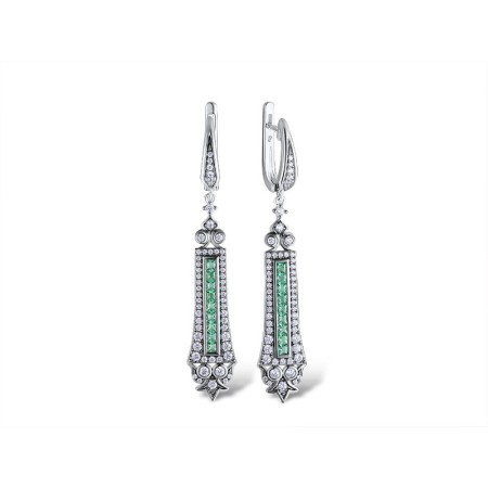 Sterling Silver w/ Black White Plating Earrings Green Spinel,White Cubic Zirconia (E312420GSZSK925)