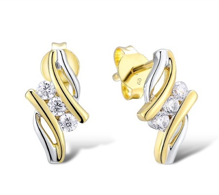 Sterling Silver w/ IONIC YELLOW PLATING Earrings White Cubic Zirconia (E312473AWCZSP925)