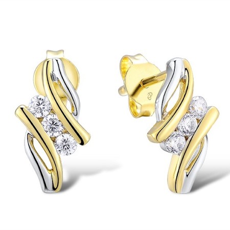 Sterling Silver w/ IONIC YELLOW PLATING Earrings White Cubic Zirconia (E312473AWCZSP925)