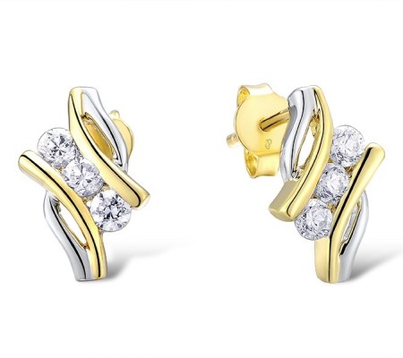 Sterling Silver w/ IONIC YELLOW PLATING Earrings White Cubic Zirconia (E312473BWCZSP925)