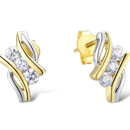 Sterling Silver w/ IONIC YELLOW PLATING Earrings White Cubic Zirconia (E312473BWCZSP925)