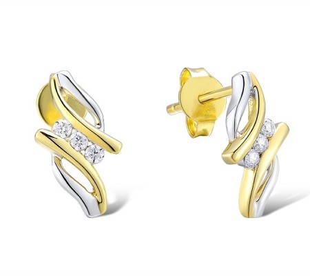 Sterling Silver w/ IONIC YELLOW PLATING Earrings White Cubic Zirconia (E312473WCZSP925)