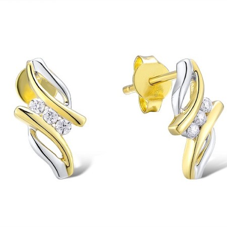 Sterling Silver w/ IONIC YELLOW PLATING Earrings White Cubic Zirconia (E312473WCZSP925)