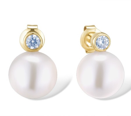 14KY Earrings Diamond,Fresh Water White Pearl (E312476FWP14KY)