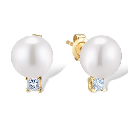 14KY Earrings Diamond,Fresh Water White Pearl (E312478FWP14KY)