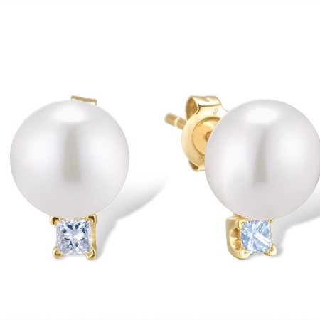 14KY Earrings Diamond,Fresh Water White Pearl (E312478FWP14KY)