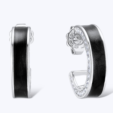 Brass w/ White Gold Plating Earrings Enamel,Swarovski 001 (E312607ENABRW)