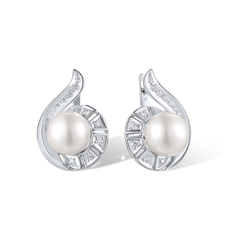 14KW Earrings Diamond,Fresh Water White Pearl (E312636FWP14KW)