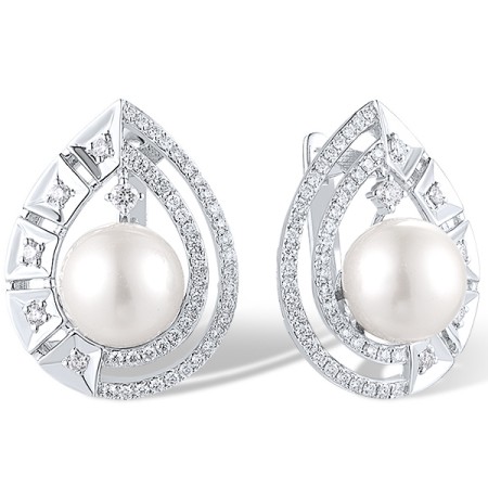 14KW Earrings Diamond,Fresh Water White Pearl (E312637FWP14KW)