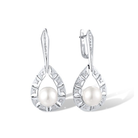 14KW Earrings Diamond,Fresh Water White Pearl (E312638FWP14KW)