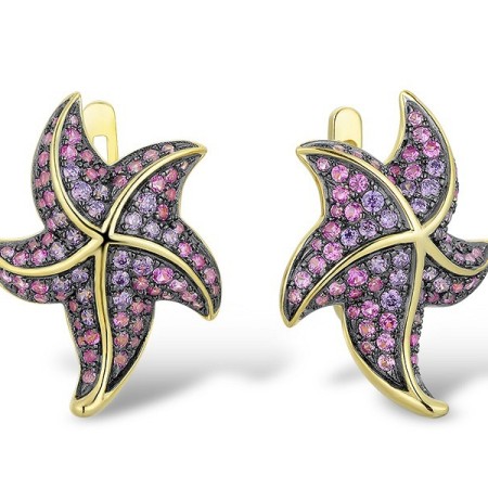 Sterling Silver w/ Yellow Black Plating Earrings Amethyst Cubic Zirconia,Created Pink Sapphire (E312821AZCPSC925)