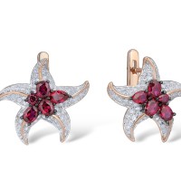 Sterling Silver w/ Rose Black White Plating Earrings White Cubic Zirconia,Created Ruby (E312822CRZSV925)