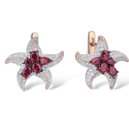 Sterling Silver w/ Rose Black White Plating Earrings White Cubic Zirconia,Created Ruby (E312822CRZSV925)