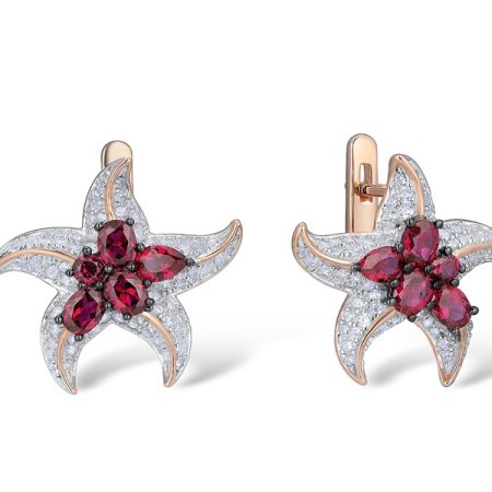 Sterling Silver w/ Rose Black White Plating Earrings White Cubic Zirconia,Created Ruby (E312822CRZSV925)