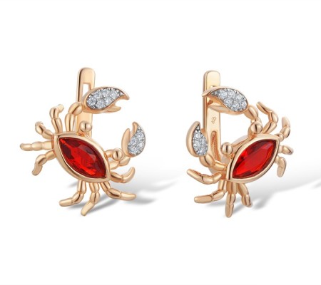 Sterling Silver w/ Ionic Rose Plating Earrings Red Glass,White Cubic Zirconia (E312829REGZSQ925)