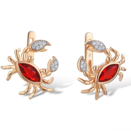 Sterling Silver w/ Ionic Rose Plating Earrings Red Glass,White Cubic Zirconia (E312829REGZSQ925)