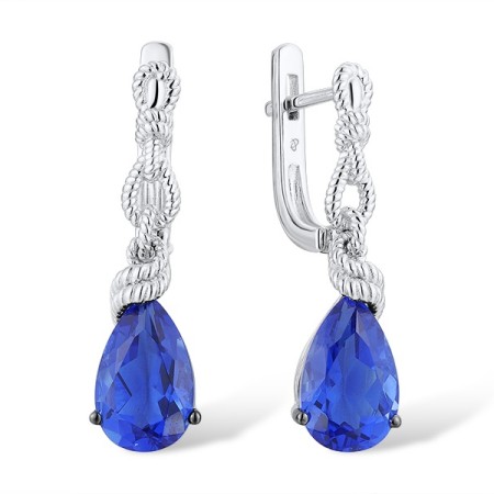 Sterling Silver w/ Black White Plating Earrings Blue Glass (E312832BLGSK925)