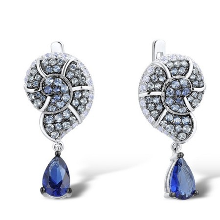 Sterling Silver w/ Black White Plating Earrings Blue Glass,Blue Nano Cubic Zirconia,Blue Spinel,White Cubic Zirconia (E312835MULSK925)