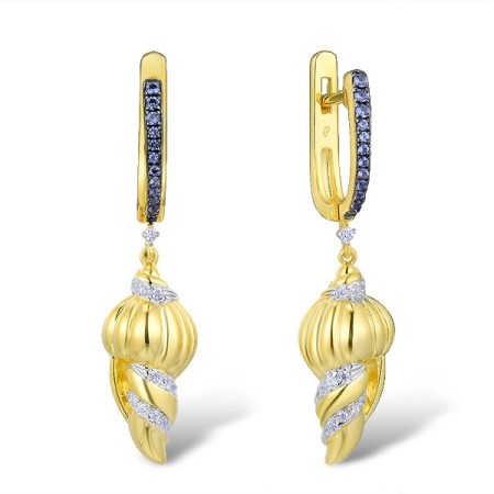 Sterling Silver w/ Yellow Black White Plating Earrings Blue Nano Cubic Zirconia,White Cubic Zirconia (E312845BZZSZ925-J)