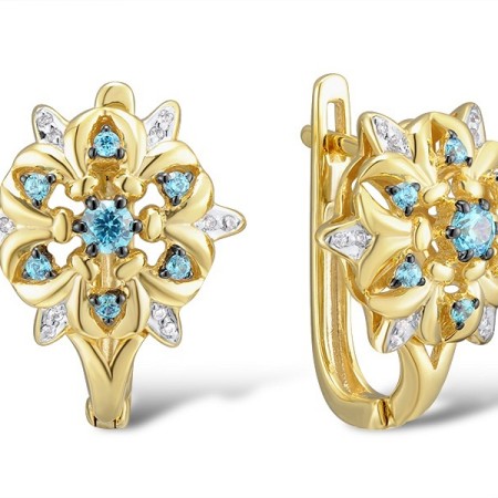 14KYWB Earrings Blue Topaz (Swiss Blue),Diamond (E312900BLT14KYWB)