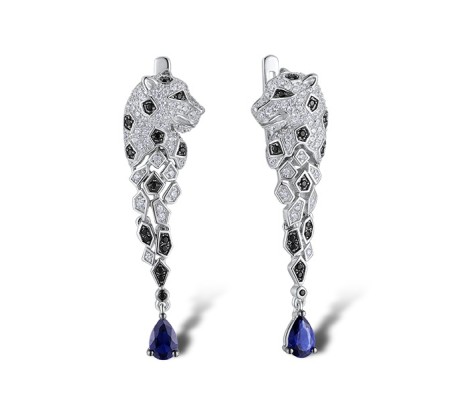 Sterling Silver w/ Black White Plating Earrings Blue Nano Cubic Zirconia,White Cubic Zirconia,Black spinel (E312945SBNSZSK925)