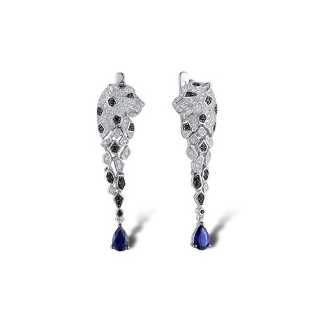 Sterling Silver w/ Black White Plating Earrings Blue Nano Cubic Zirconia,White Cubic Zirconia,Black spinel (E312945SBNSZSK925)