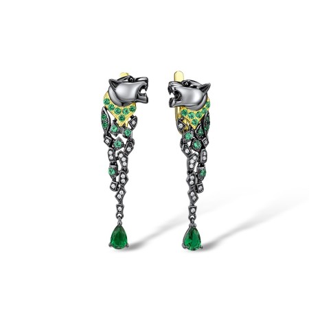 Sterling Silver w/ Yellow Black Plating Earrings Green Glass,Green Spinel,White Cubic Zirconia (E312946SGGNZSC925)