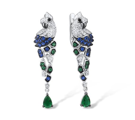 Sterling Silver w/ Black White Plating Earrings Black spinel,Blue Nano Cubic Zirconia,Green Glass,Green Spinel,White Cubic Zirconia (E312949SMULSK925)