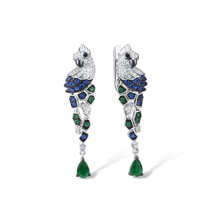 Sterling Silver w/ Black White Plating Earrings Black spinel,Blue Nano Cubic Zirconia,Green Glass,Green Spinel,White Cubic Zirconia (E312949SMULSK925)