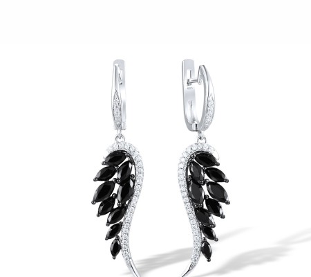 Sterling Silver w/ Black White Plating Earrings Black spinel,White Cubic Zirconia (E313050SBSNZSK925)