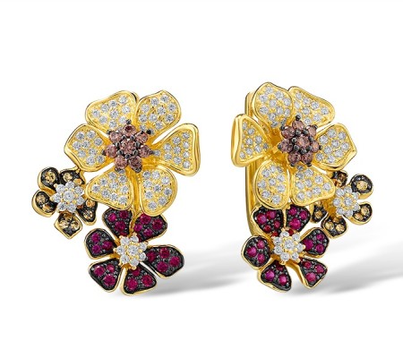Sterling Silver w/ Yellow Black Plating Earrings Chocolate CZ,Created Ruby,White Cubic Zirconia,Yellow Nano Cubic Zirconia (Ci (E313093SMULSC925)