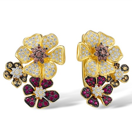 Sterling Silver w/ Yellow Black Plating Earrings Chocolate CZ,Created Ruby,White Cubic Zirconia,Yellow Nano Cubic Zirconia (Ci (E313093SMULSC925)