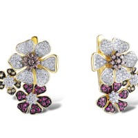 Sterling Silver w/ Yellow Black White Plating Earrings Yellow Nano Crystal,Created Ruby,Nano Brown Spinel,White Cubic Zirconia (E313093SMULSZ925)