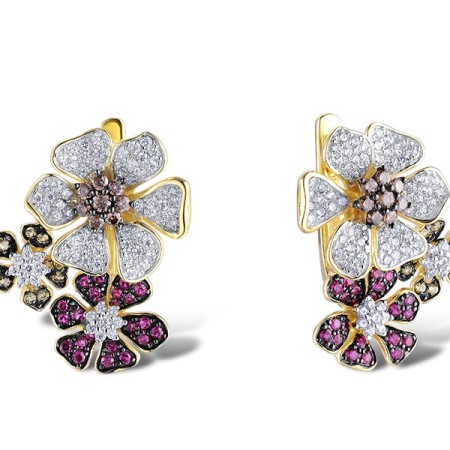 Sterling Silver w/ Yellow Black White Plating Earrings Yellow Nano Crystal,Created Ruby,Nano Brown Spinel,White Cubic Zirconia (E313093SMULSZ925)