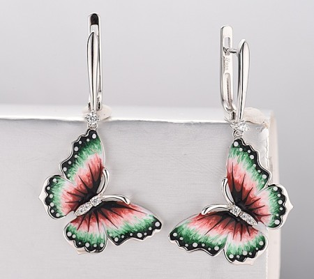 Sterling Silver Earrings Enamel,White Cubic Zirconia (E313203ENA1SL925)