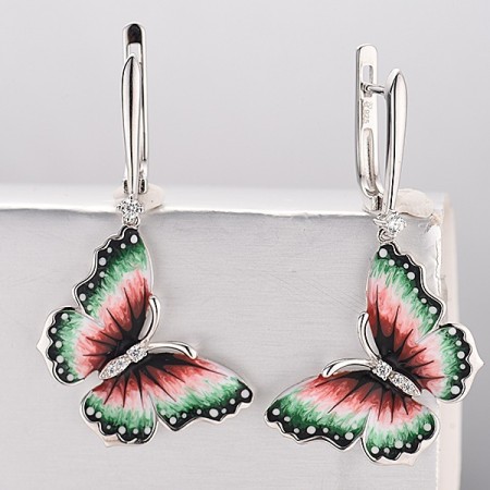 Sterling Silver Earrings Enamel,White Cubic Zirconia (E313203ENA1SL925)