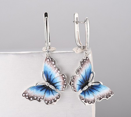 Sterling Silver Earrings Enamel,White Cubic Zirconia (E313203ENASL925)