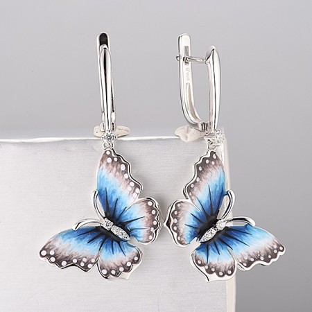 Sterling Silver Earrings Enamel,White Cubic Zirconia (E313203ENASL925)