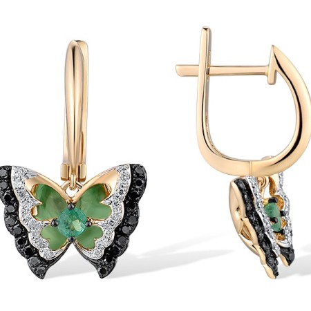 14KYWB Earrings Black Diamond,Diamond,Emerald (E313214BDE14KYWB)