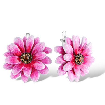 Sterling Silver w/ Black White Plating Earrings Enamel,Yellow Nano Cubic Zirconia (Ci (E313414ENASK925)