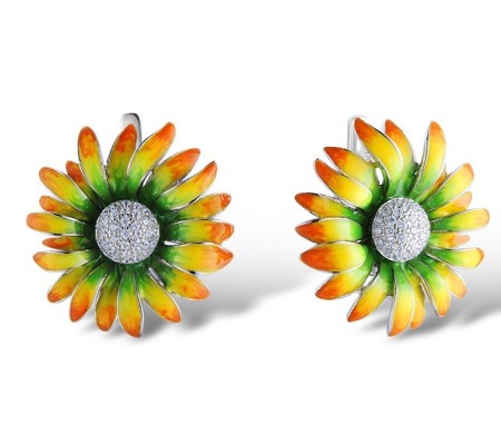 Sterling Silver Earrings Enamel,White Cubic Zirconia (E313415ENASL925)