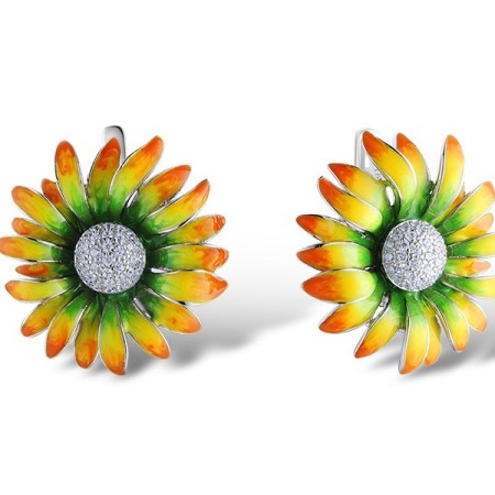 Sterling Silver Earrings Enamel,White Cubic Zirconia (E313415ENASL925)