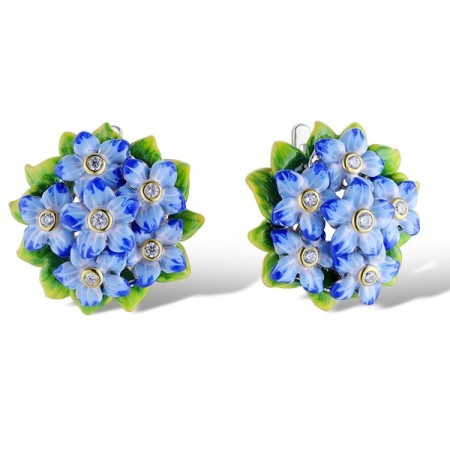 Sterling Silver w/ IONIC YELLOW PLATING Earrings Enamel,White Cubic Zirconia (E313418ENASP925)